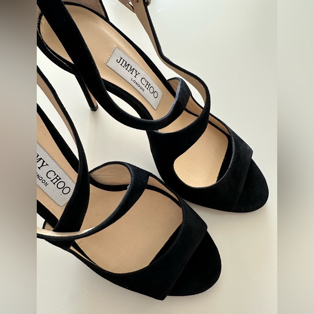 Authentic Jimmy Choo Black Suede Sandal Heels Emily 85 – Brand New! - Picture 8 of 11